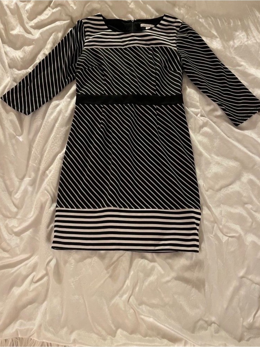 New York & Company Black and White Striped Long Sleeve Sheath Dress